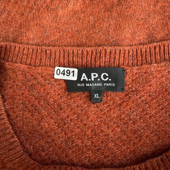 A.P.C Lambs Wool Crewneck Pullover Sweater‎ Orange Mens Medium - Picture 4 of 13